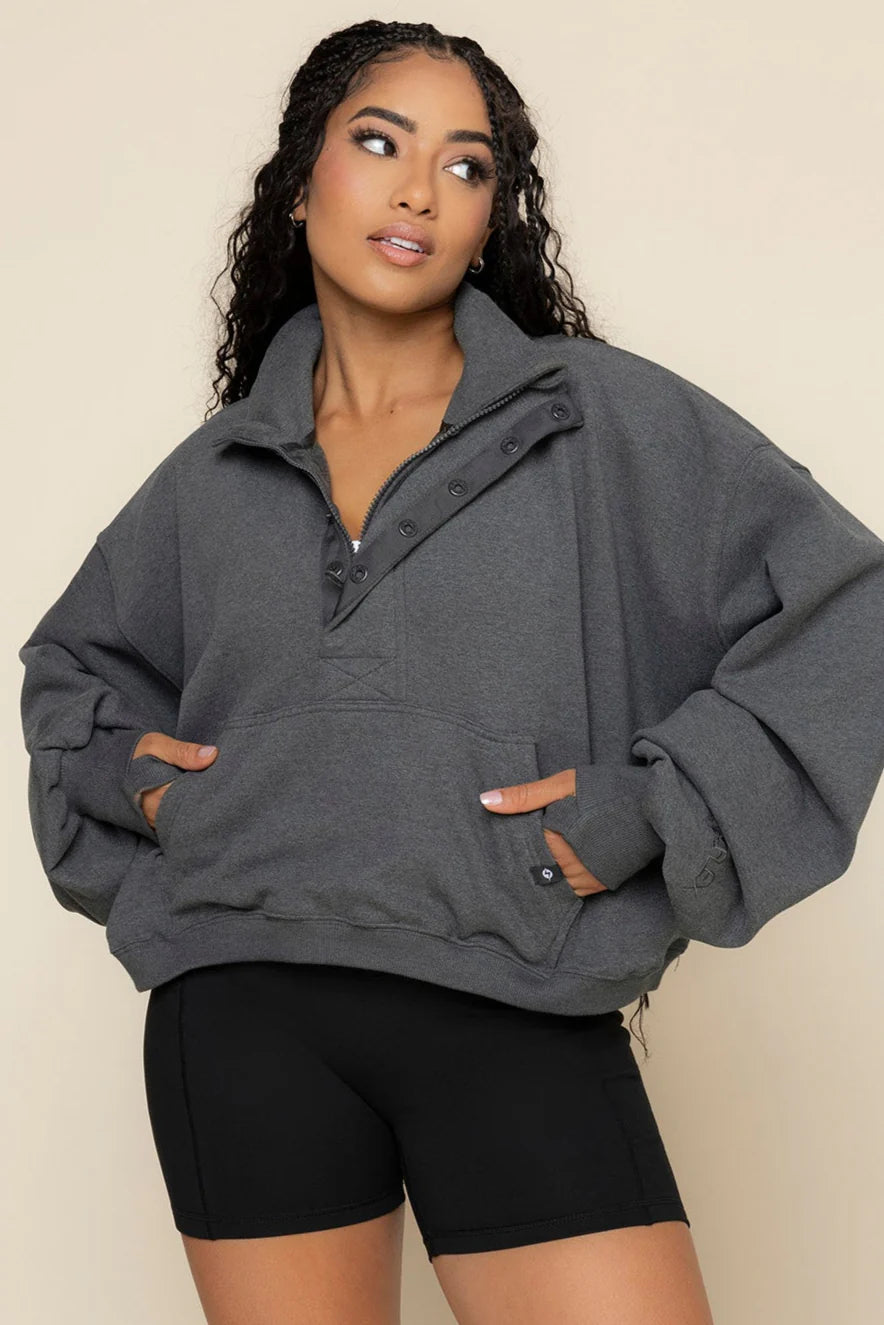 In the Clouds Cropped Half-Zip in Charcoal