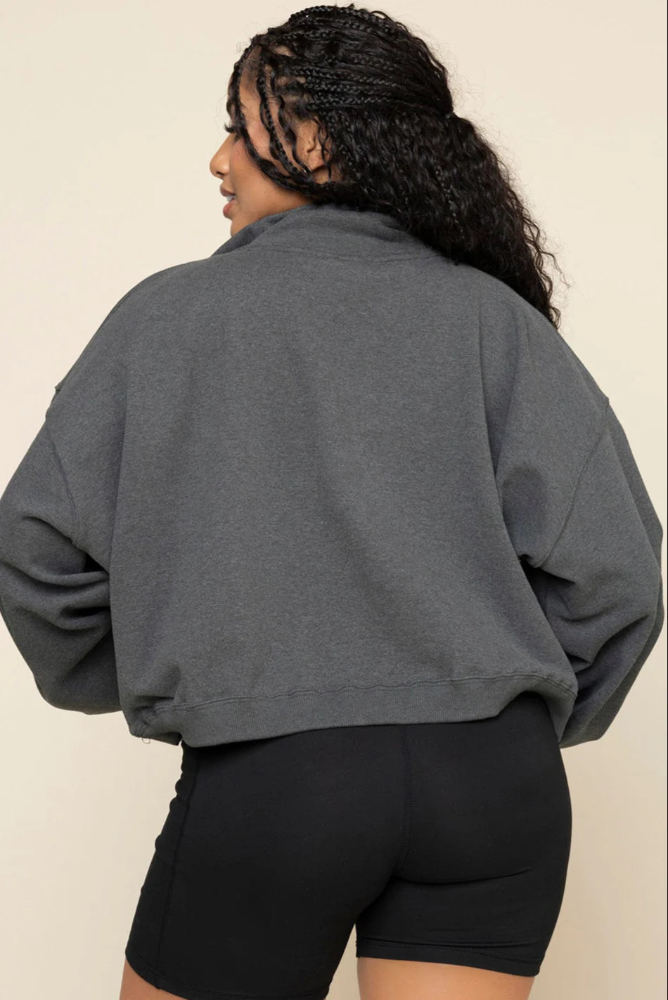 In the Clouds Cropped Half-Zip in Charcoal