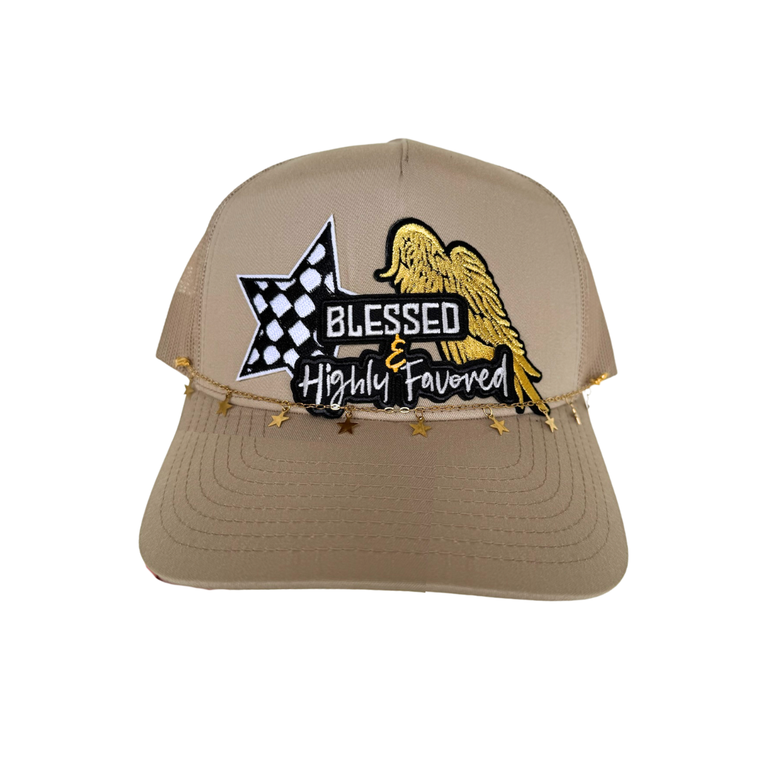 Blessed and Highly Favored Trucker Hat with Chain