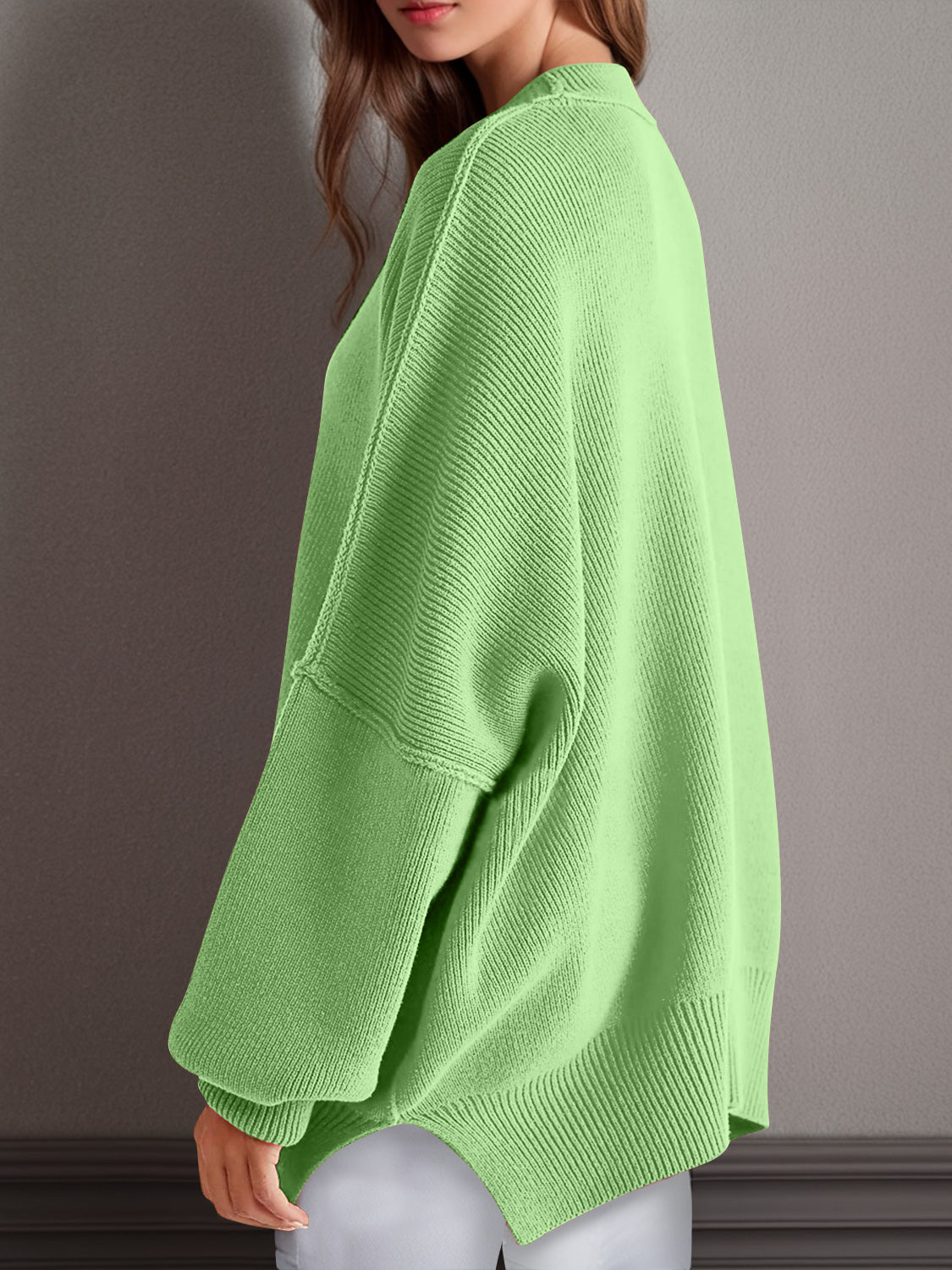 Double Take Side Slit Long Sleeve Sweater