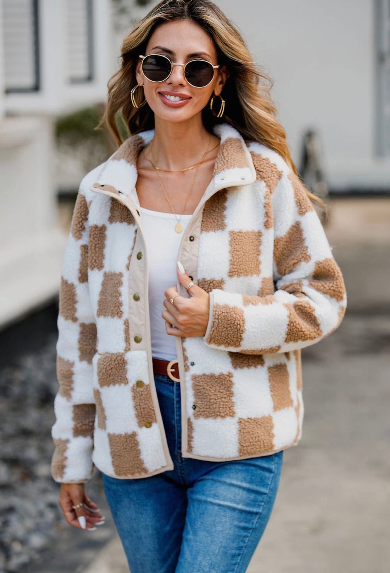 Cozy Vibes Checkered Teddy Jacket