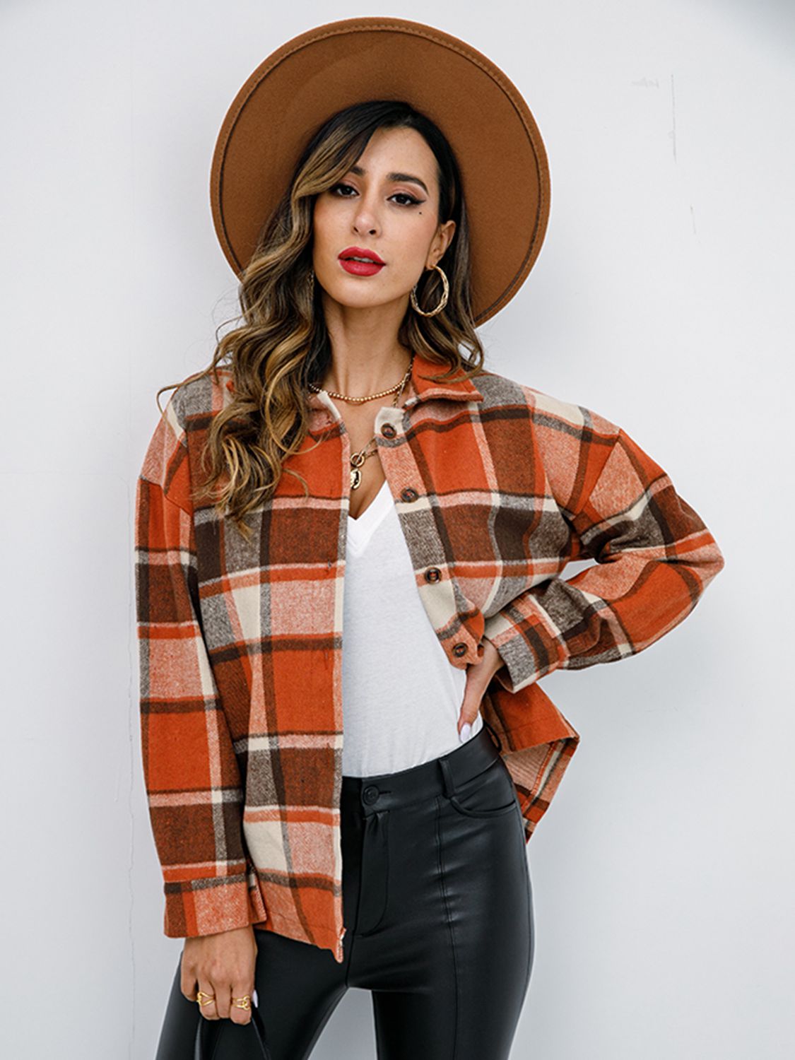 Fall in Bloom Plaid Button Up Collared Neck Shacket