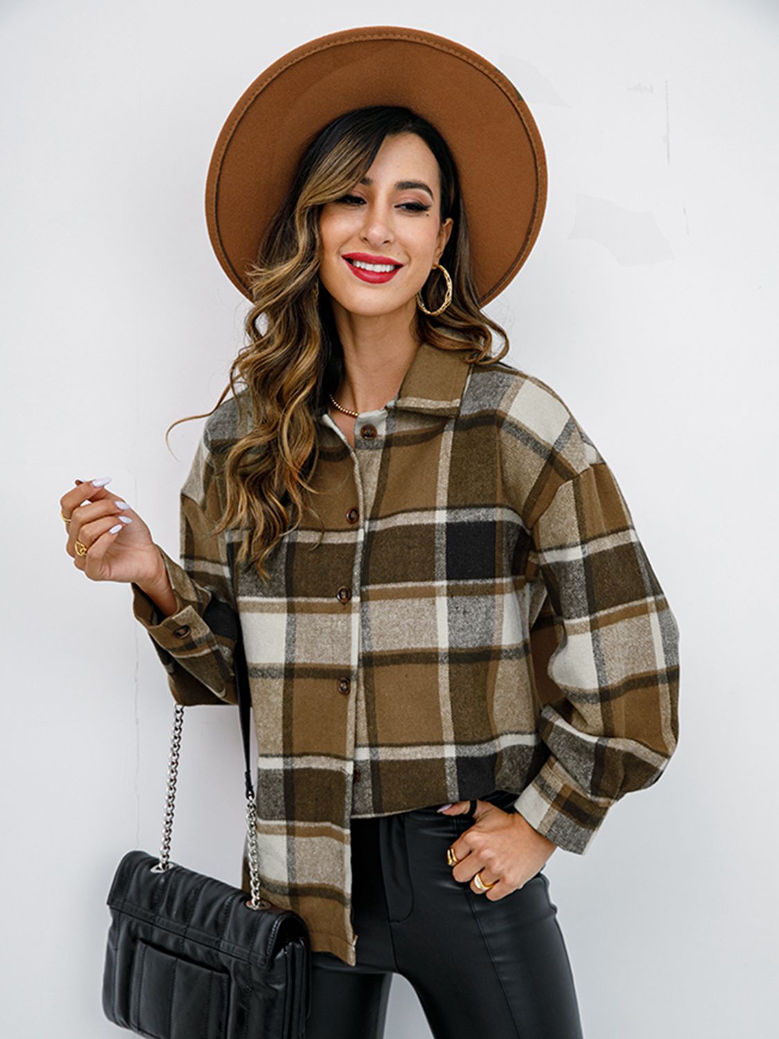 Fall in Bloom Plaid Button Up Collared Neck Shacket