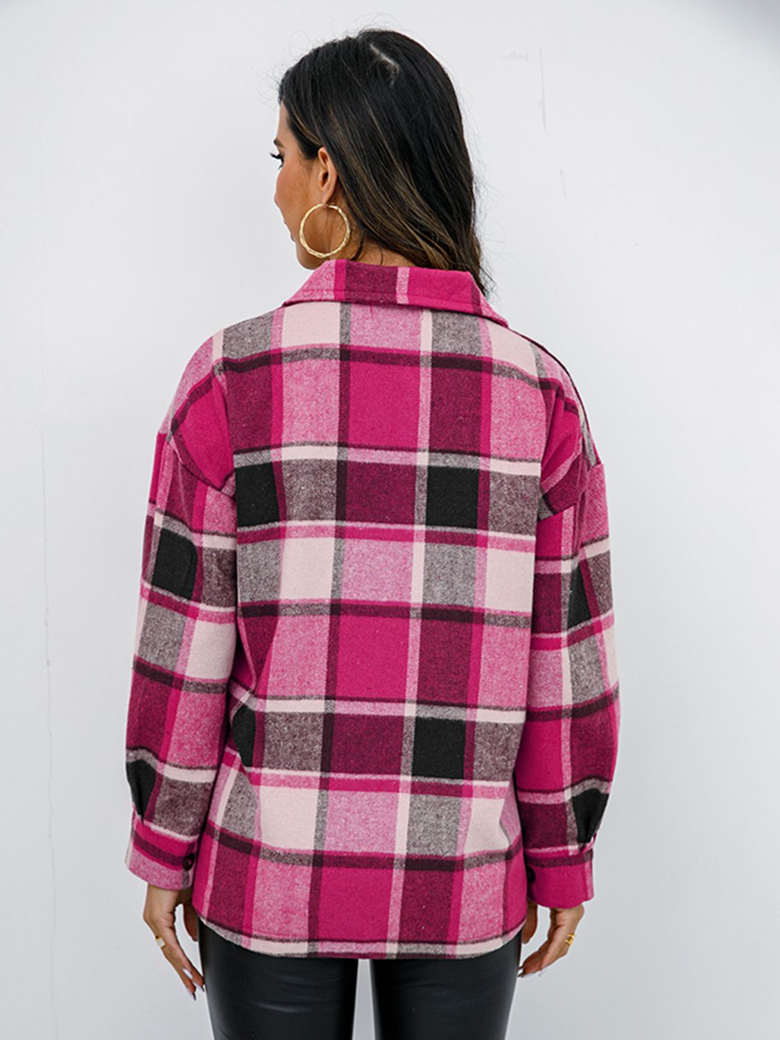 Fall in Bloom Plaid Button Up Collared Neck Shacket