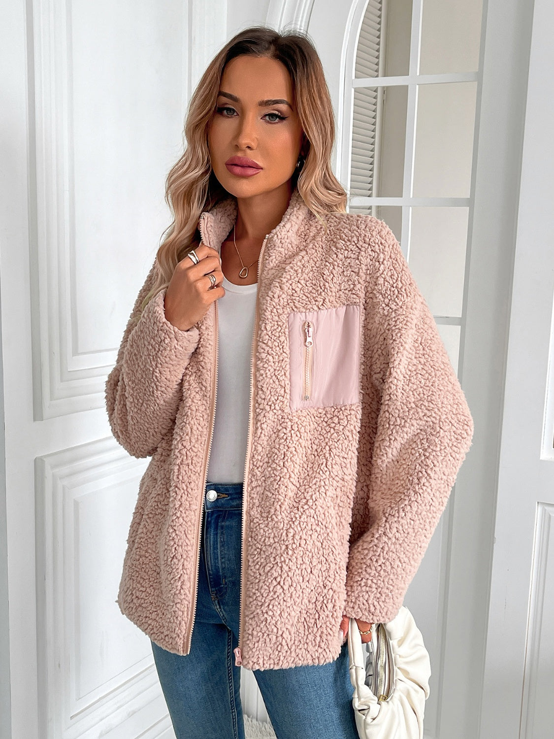 Wrap yourself in warmth Zip Up Long Sleeve Fuzzy Jacket