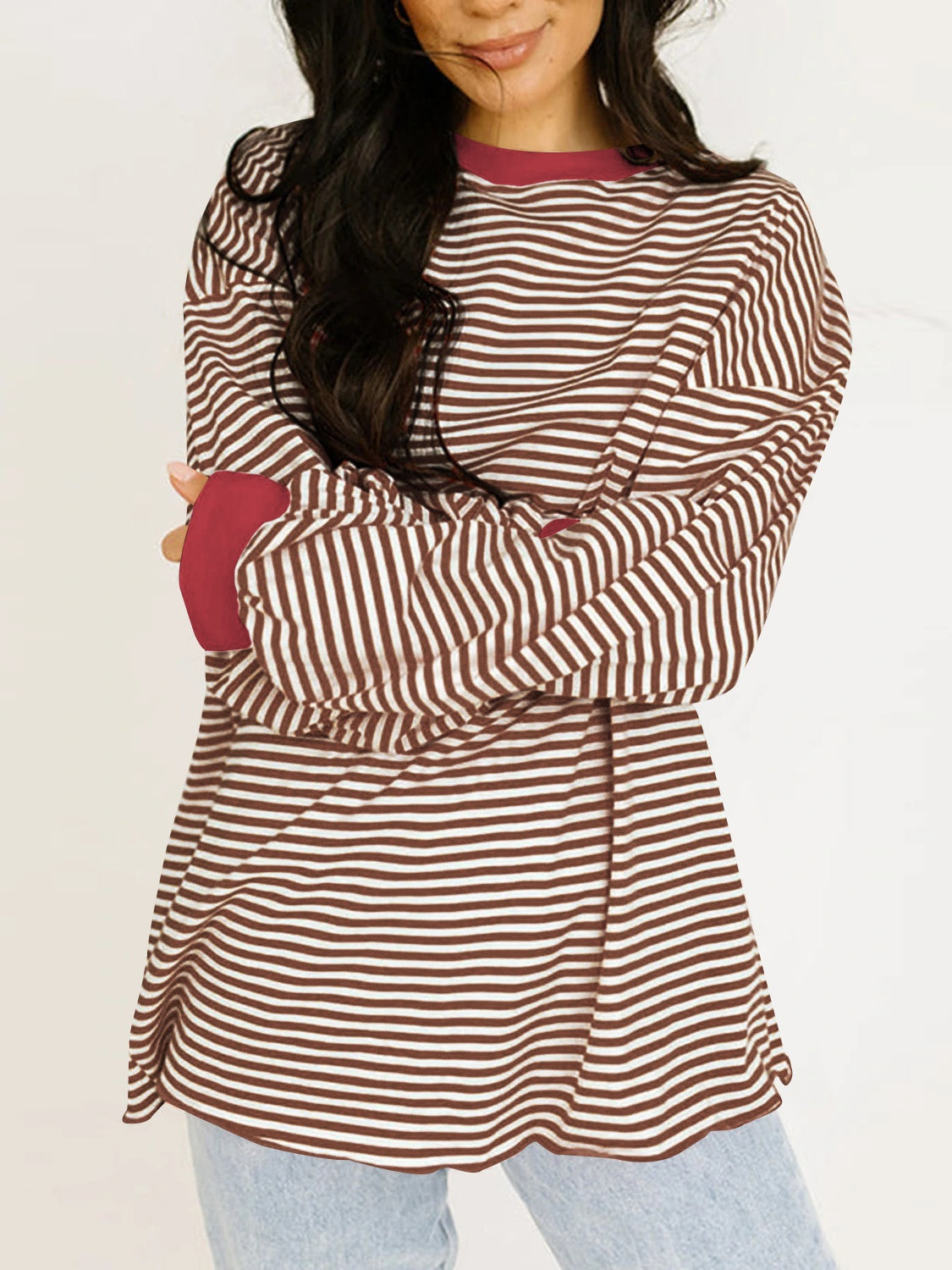 Trendy Contrast Striped Long Sleeve Sweatshirt