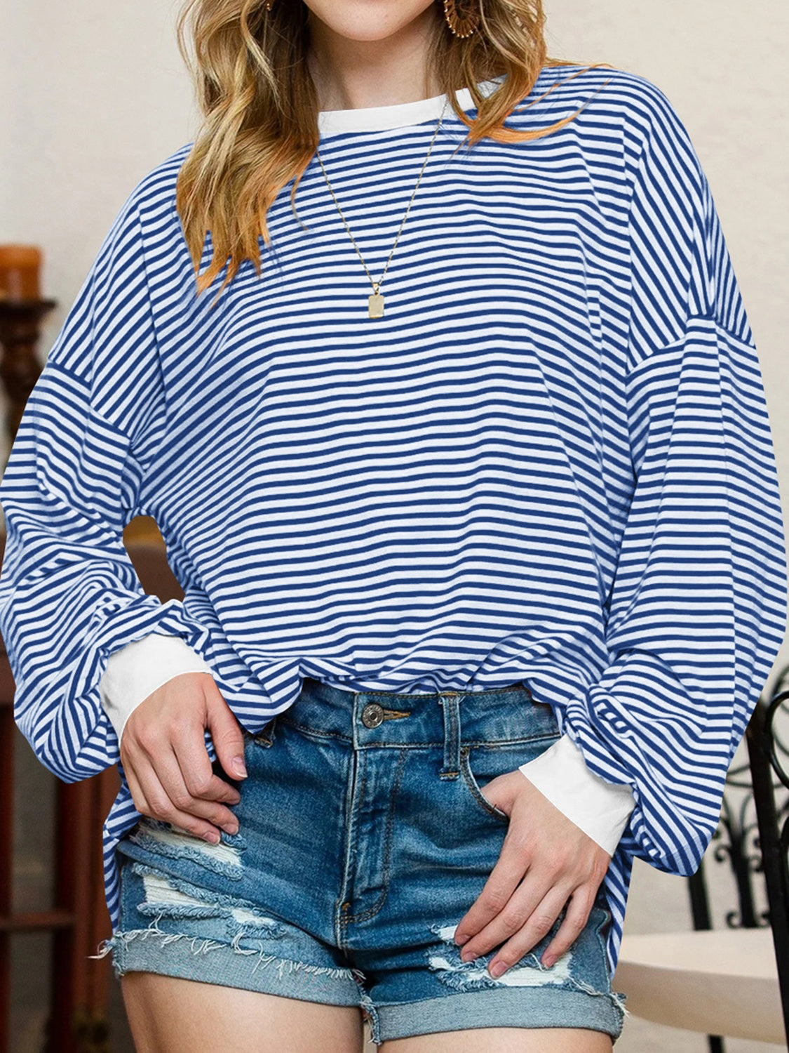 Trendy Contrast Striped Long Sleeve Sweatshirt