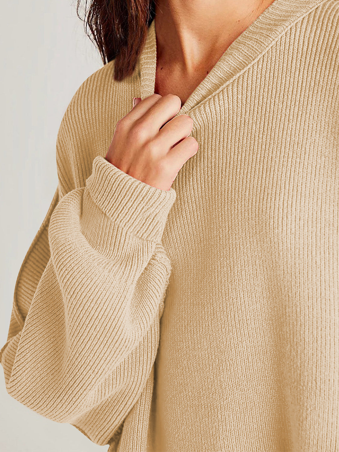 Double Take Side Slit Long Sleeve Sweater