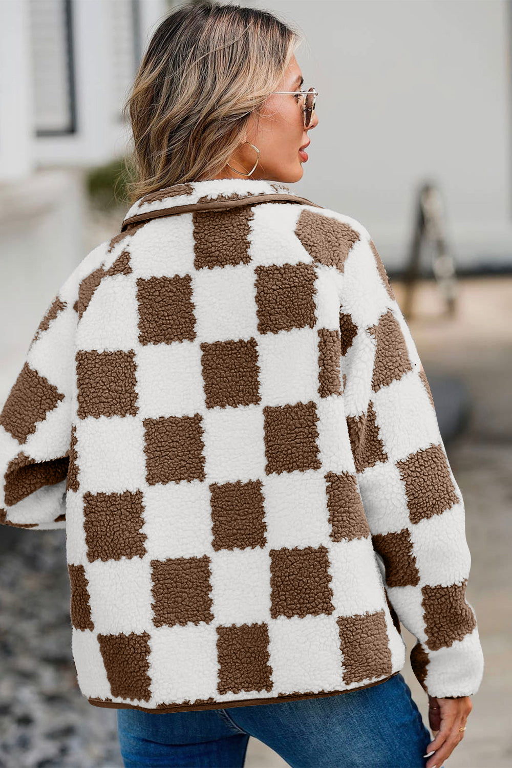 Cozy Vibes Checkered Teddy Jacket