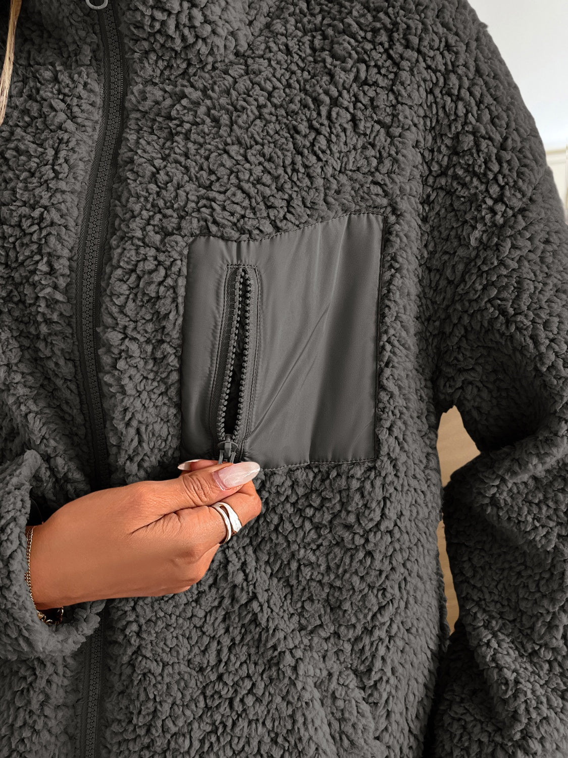 Wrap yourself in warmth Zip Up Long Sleeve Fuzzy Jacket