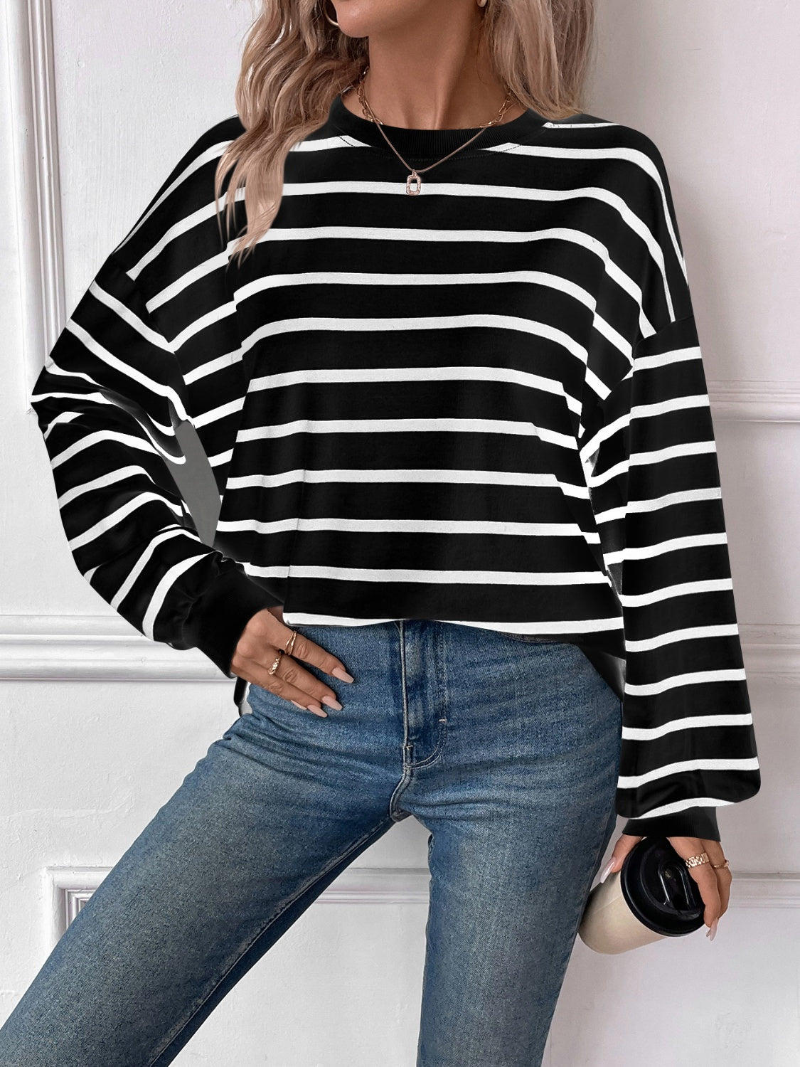 Elevated Everyday Striped Round Neck Long Sleeve Top