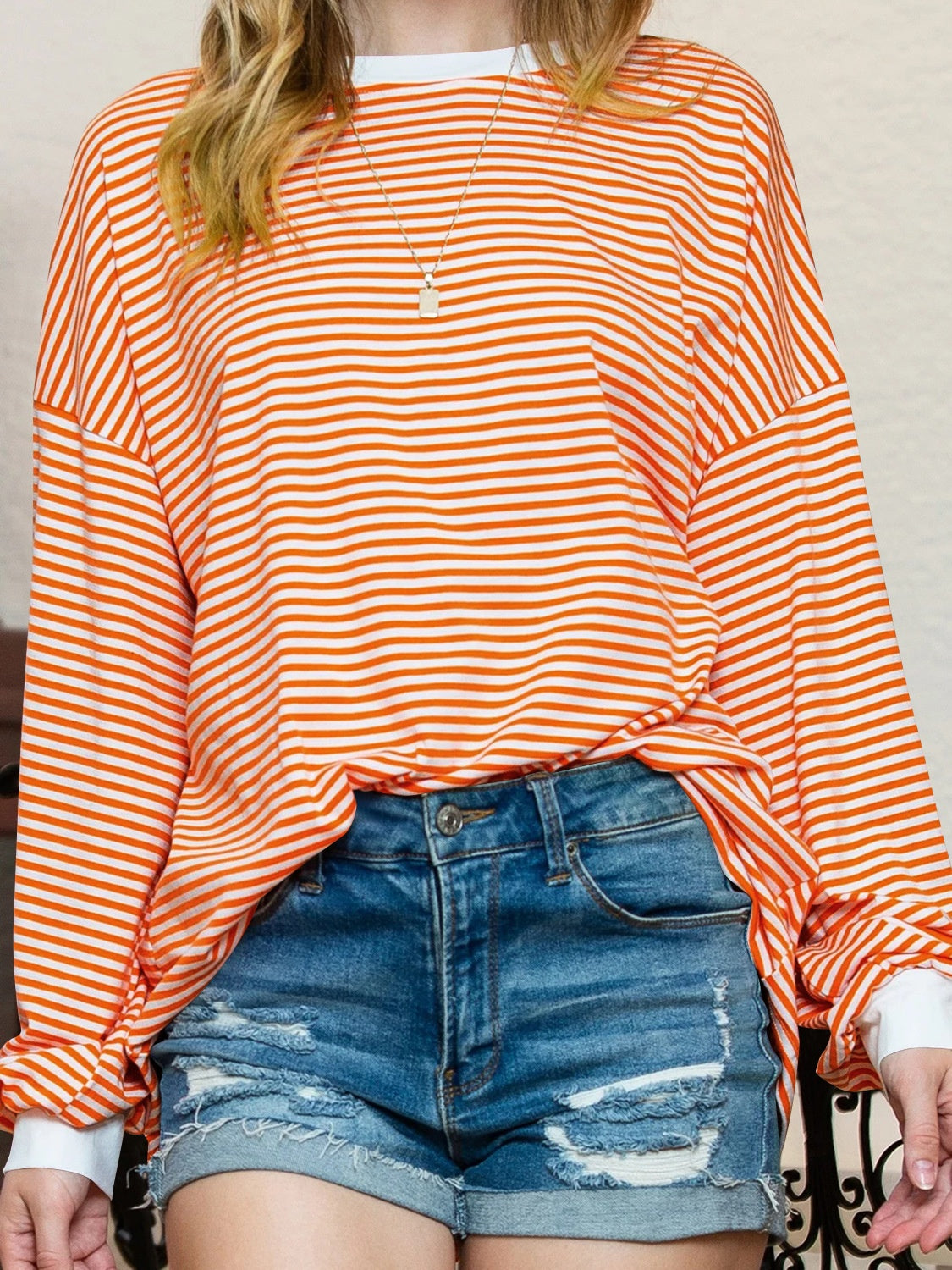 Trendy Contrast Striped Long Sleeve Sweatshirt