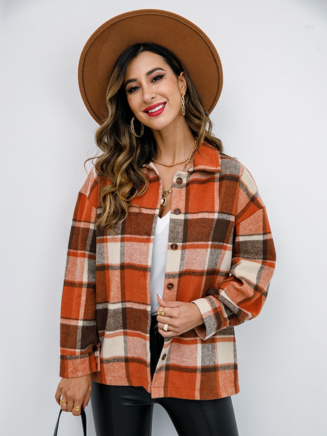 Fall in Bloom Plaid Button Up Collared Neck Shacket