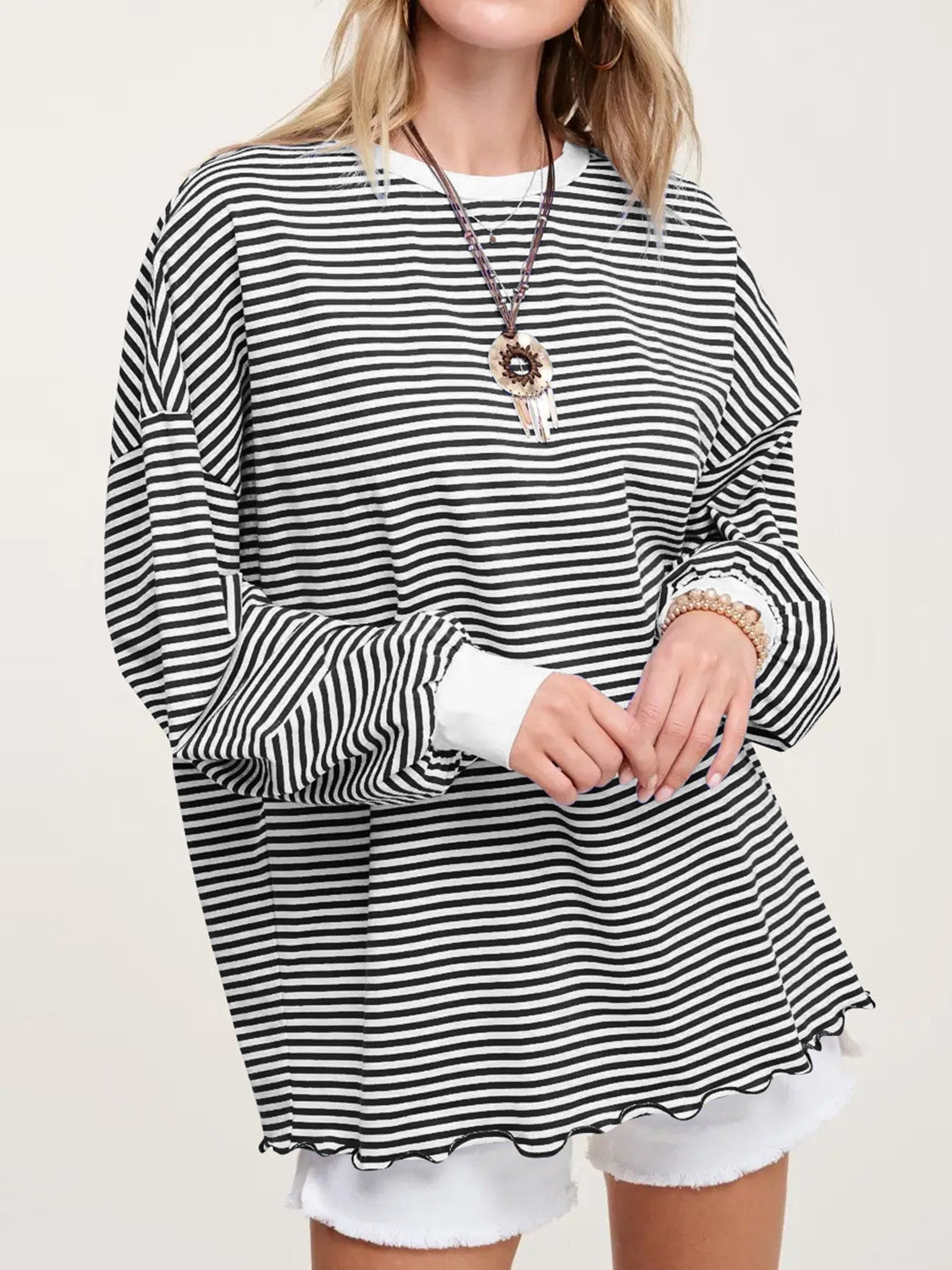 Trendy Contrast Striped Long Sleeve Sweatshirt