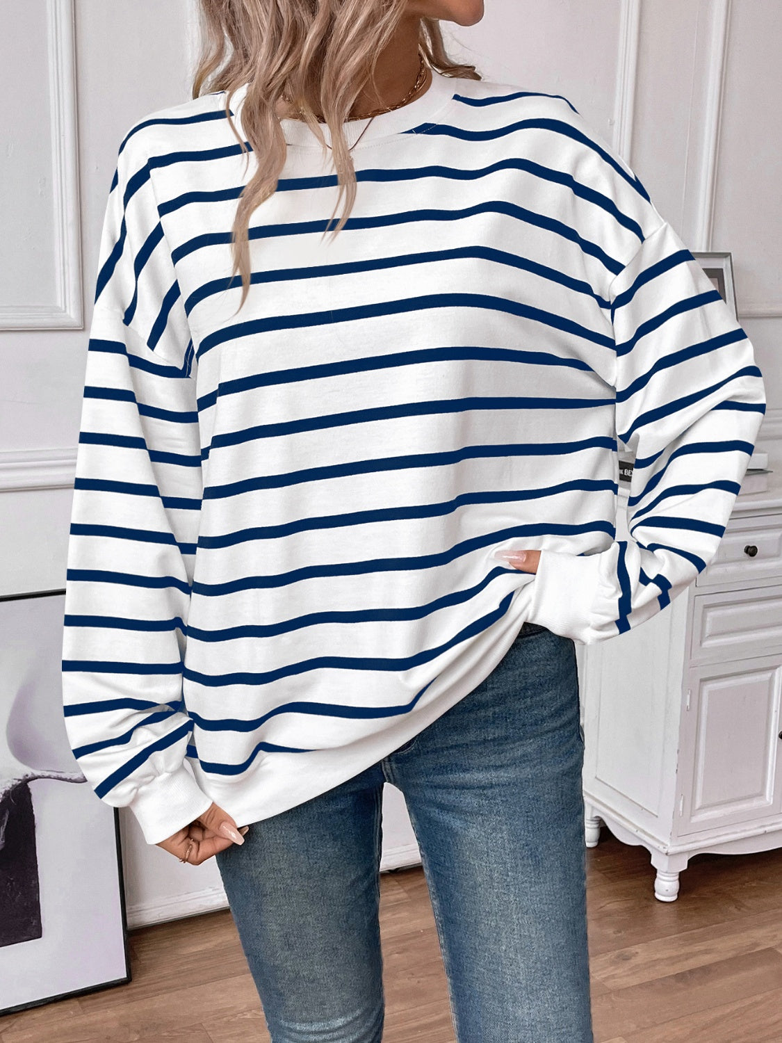 Elevated Everyday Striped Round Neck Long Sleeve Top