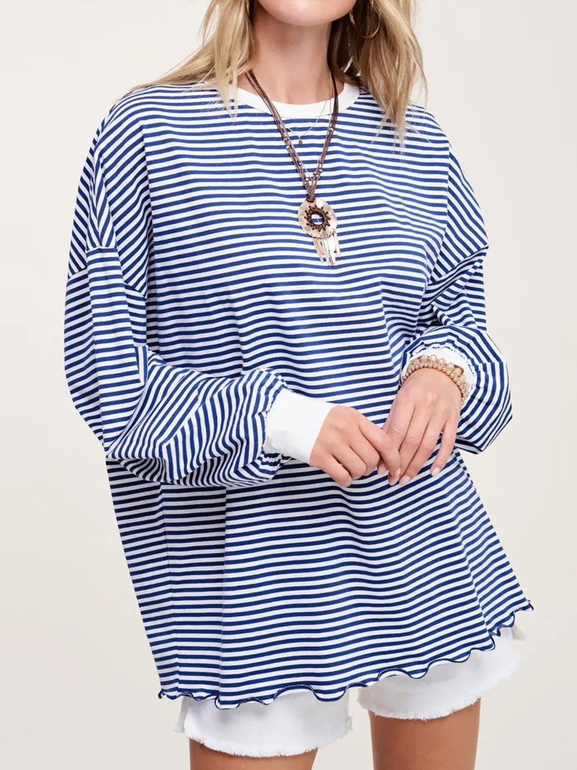 Trendy Contrast Striped Long Sleeve Sweatshirt