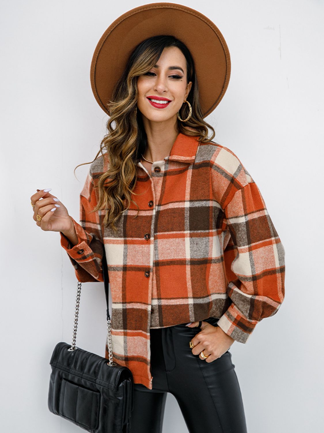 Fall in Bloom Plaid Button Up Collared Neck Shacket